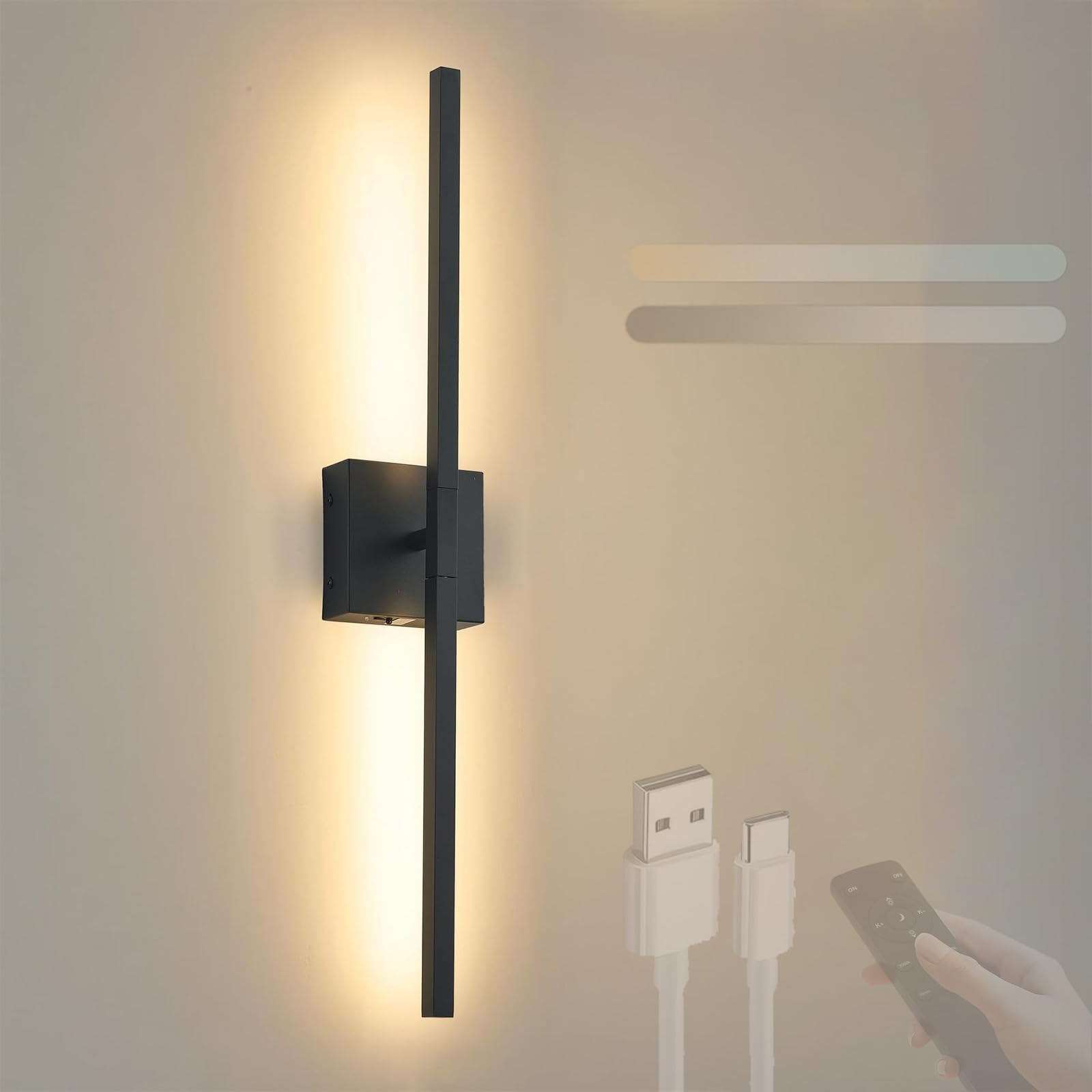 Iluminación para pasillo sin taladrar con aplique de pared LED recargable negro 8