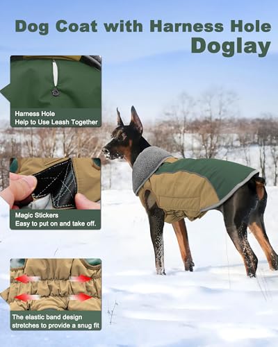 Doglay Dog Jacket Waterproof Dog Coat, Reflective Cold Weather Winter Coat, Adjustable Turtleneck Fleece Puppy Snow Jacket with Harness Hole for Small Medium Large Dogs - Image 5