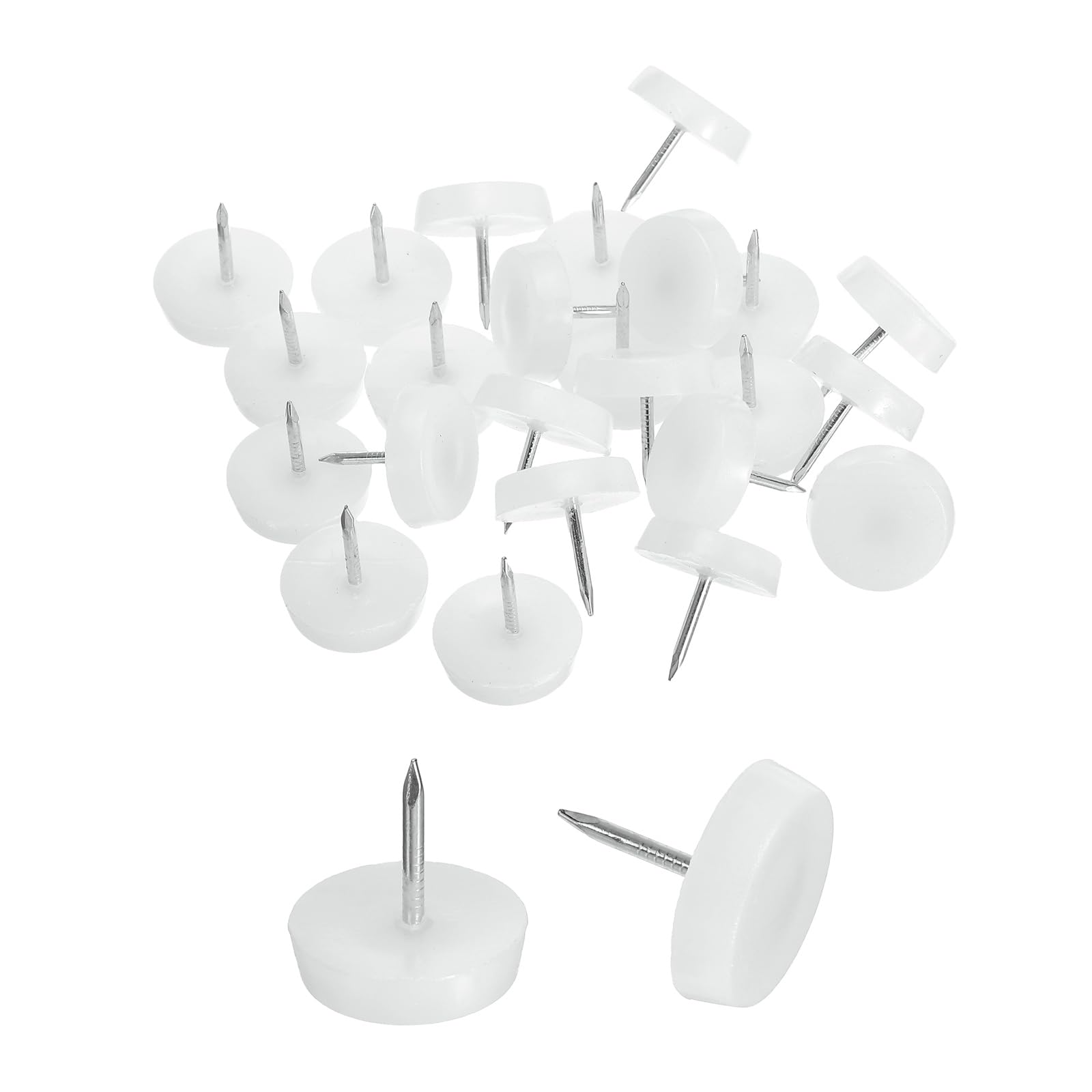 sourcing map 25Pcs Furniture Sliders, 20mm Round Plastic Furniture Glides Nail-on Pads, Hardwood Floor Protectors for Chair, Table, Desk, Cabinet Leg, White