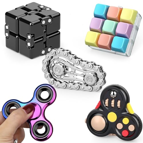 Fidget Jouet pour adultes - Pack sensoriel avec Fidget Slider, Fidget Cube, Spinner Jouet, Clavier Clicker Jouet, Fidget Pad, Stress Relief Desk Gadget pour...