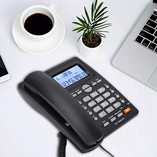 Corded Phone, Dualport Extension Set Corded Telephone with Caller ID Display and Speaker Phone,Large Buttons Landline Phone for Office Business (Black)
