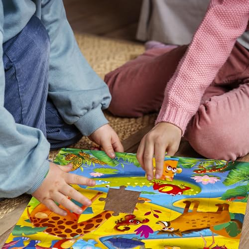 Image of QUOKKA Puzzles for Kids Ages 4-6 - 4 x 48 Pieces Jigsaw Puzzles for Toddlers 3-5 - Toy for Learning Insects, African, Ocean Animals - Educational Game for Boy and Girl 2-4 Year Old - Improved Version