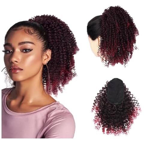 Afro Kinky Curly Drawstring Ponytail Synthetic Fake Ponytail Scrunchie Hair Bun Clip In Hairpiece Extensions Multi Layered Hair Fluffy Thick Curly Pony tail (#Tburg) Cover