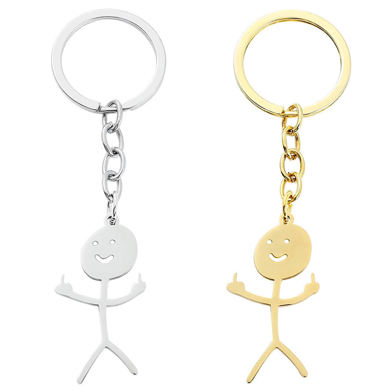 JOOTUEPO 2 PCS Personalised Smiling Middle Finger Keyring, Funny Doodle Keychain Middle Finger Pendant Keyring Friendship Pendant Friendship Jewelry Gift for Men Women (Gold+Silver)