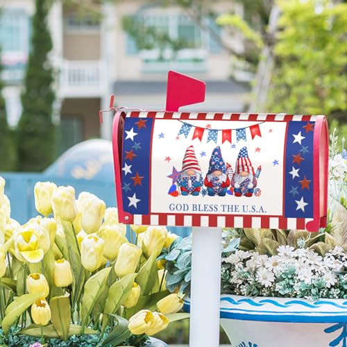 Image of American Patriotic Mailbox Covers Magnetic Standard Size 18 inchX21 inch American Flag Magnetic Mail Box Covers 4Th of July Holiday Mailbox Wraps Post Letter Box Cover for Garden Yard Outside