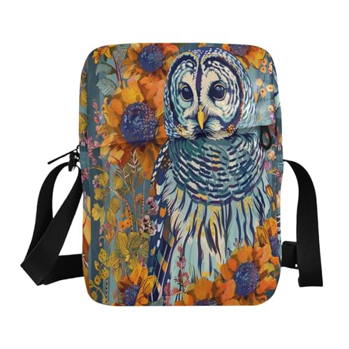 Barred Owl Floral Pattern small messenger bag for men Crossbody Bags For Women Womens Cross Body Purse Bags Adjustable Strap for outdoor sports Outdoor Daily