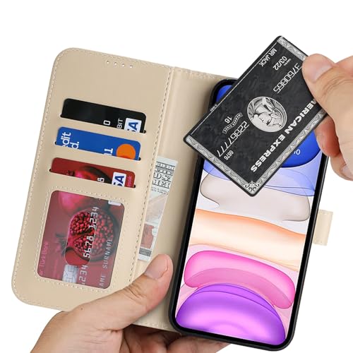 Image of for iPhone 11 Case Wallet with Card Holder,for iPhone 11 Wallet Case for Women Men,PU Leather Shockproof Magnetic Buckle Stand Flip Phone Case-Beige