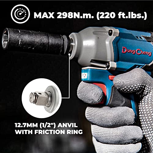 Dong Cheng 20V max Bürstenloser Akku Schlagschrauber, Drehschlagschrauber, max. Drehmoment 298N.m.,1/2 Zoll-Außenvierkant, mit 4.0Ah Akku, 1 Ladegerät,7 Schlagstecknüssen – Bild 5