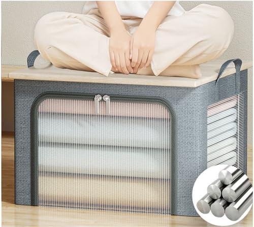 Borsa portaoggetti pieghevole per piumoni, scatola trasparente per vestiti e biancheria da letto, salvaspazio (rosa 60 x 45 x 40 cm) - Ideale per l'armadio di casa