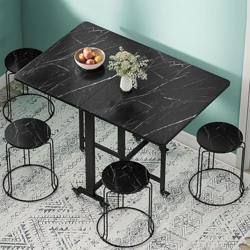 Folding Dining Table Set, Dining Room Table,Drop Leaf Extendable Versatile Table Space Saving,Kitchen, Dining Room Table (Black 4 stools) 14 Folding Dining Table Set, Dining Room Table,Drop Leaf Extendable Versatile Table Space Saving,Kitchen, Dining Room Table (Black 4 stools)