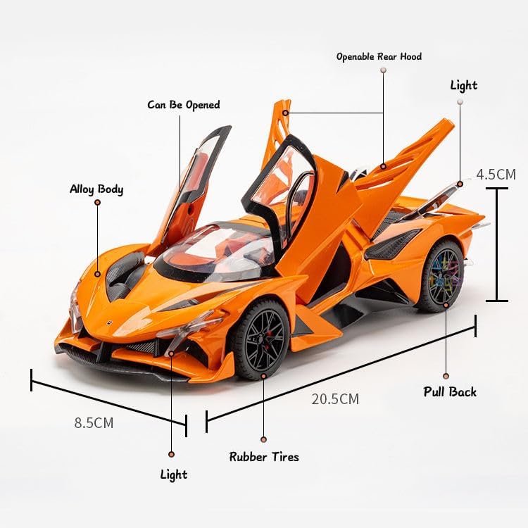 Image of 1:24 Big Size Apollo EVO Scale Model Car - Exclusive Alloy Metal Pull Back Die Cast Car Toy with Openable Doors, Light & Music - Best Gifts for Kids【Colors as Per Stock】