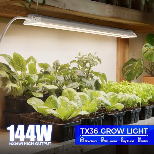 Image of Barrina TX36 2FT Grow Light, 144W(4 x 36W, 800W Equivalent), High PPFD, Full Spectrum, Mechanical Timer, Hanging Plant Lights for Indoor Growing, Seedlings with On /Off Switch, Linkable, 4 Packs