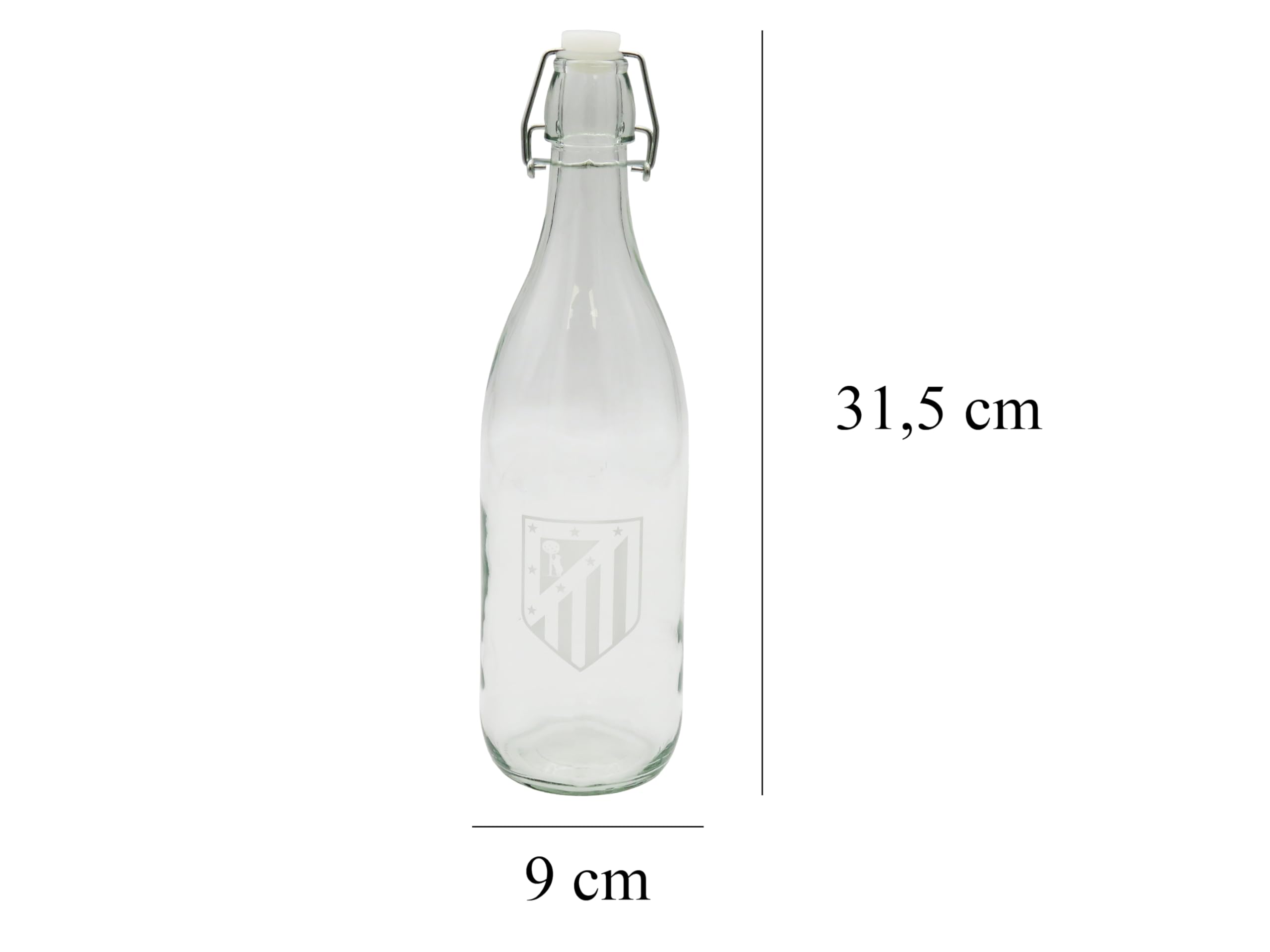 CYPBRANDS Atlético de Madrid, Botella de Agua, Botella de Vidrio, Capacidad 1 L, Transparente, Escudo Atlético de Madrid, Producto Oficial