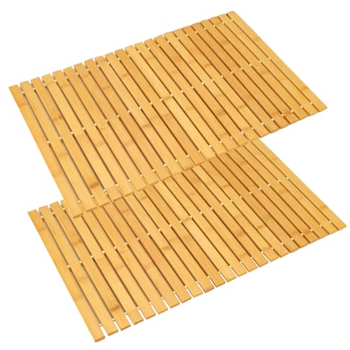 QTLCOHD Bamboo Bath Mat - Non Slip Waterproof (2 Pcs)