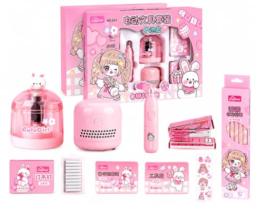 Image of Magicwand Battery Operated Pencil Sharpener,Electric Eraser,Vacuum Cleaner Stationery Set with 10 Eraser Refills for Kids,Adults for Home Office School【3 Yrs & Up】【Cranberry Pink】