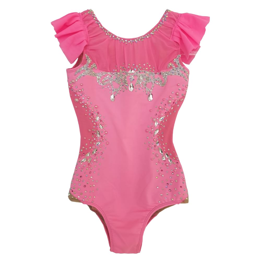 LIUHUO Maillot de gimnasia rítmica rosa sin mangas Flash Drill Competición Performance ropa