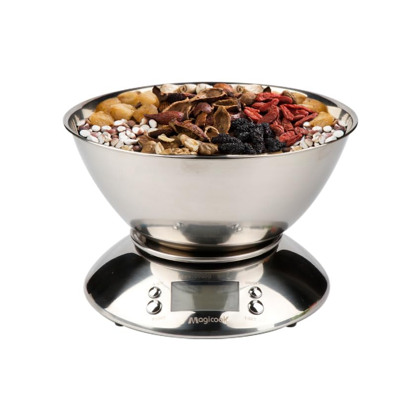 Báscula de cocina de acero inoxidable de 1g a 5kg, báscula for hornear de alta precisión con tazón, báscula de cocina con temporizador inteligente for uso doméstico