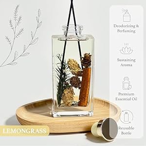 Flower Reed Diffuser Set 5 oz Lemongrass Scent Diffuser with Sticks Home Fragrance Scented Oil Reed Diffusers for Home Bathroom Shelf Decor Gift