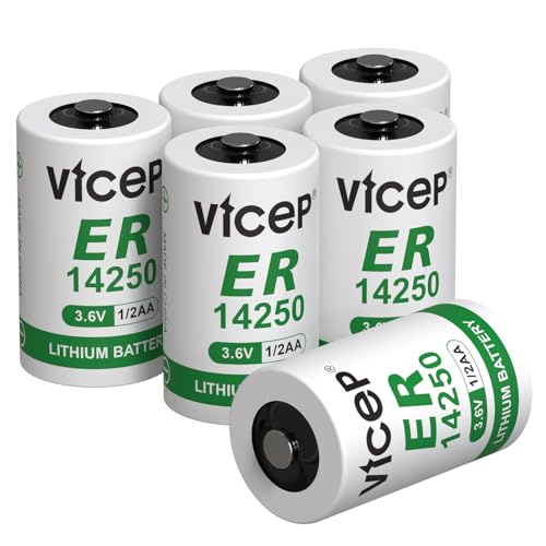 ViCep 6-Pack ER14250 1/2AA 3.6V Lithium Batterie Li-SOCL 1200mAh LS14250 Kompatibel für Haussicherheitssystem Bewegungsmelder Zählerablesesystem Nicht wiederaufladbar