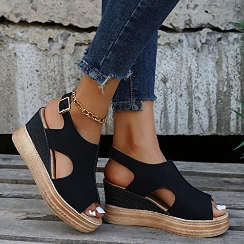 Wedge Sandals for Women,Women's Wedge Sandals Mid Heel Buckle Ankle Strap Espadrilles Wedge Platform Sandals for Women Dressy Summer Casual Bech Outdoor Sandals Wedges Sandal Shoes