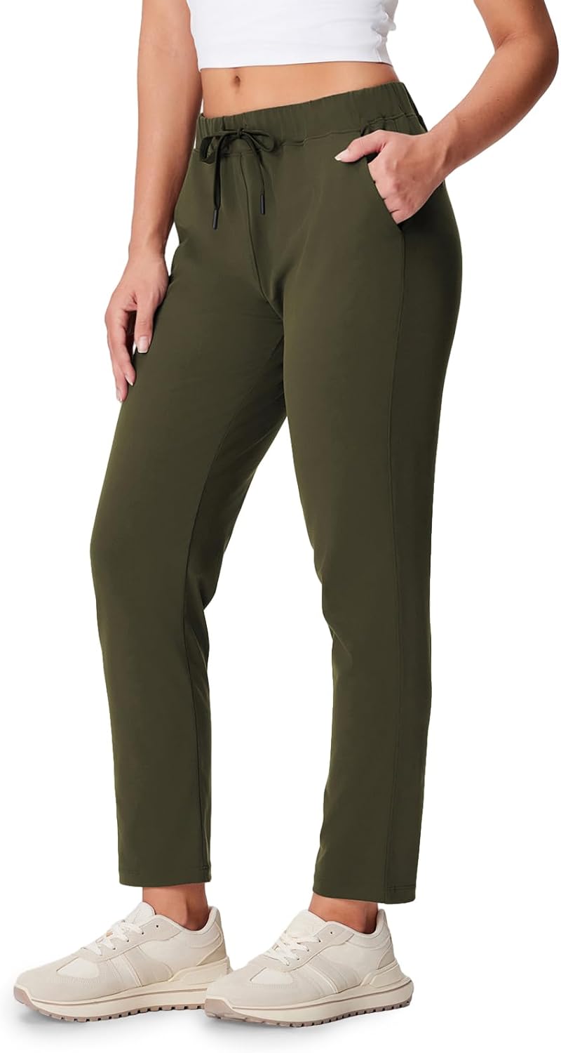 Yogipace Women's Petite/Regular/Tall 7/8 On The Go Ankle Pants with Pockets, Stretch Travel Pants, Yoga Casual Lounge Wear