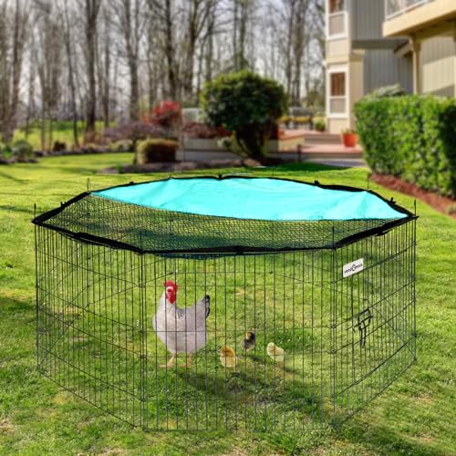 Freigehege für Kleintiere mit Tür Netz, Sonnenschutz, Metallgitter verzinkt, Freilauf Auslauf Freilaufgehege Gitter für Kaninchen Meerschweinchen Hasen Welpen, Ø 151cm, Umfang 464cm, Element 58x58cm