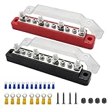 VZU 2 Stück 150A Sammelschiene Verteilerblock 12V-48V DC, 6x M4 & 4x M6 Klemmbolzen, Stromverteilung für Auto, Marine, Wohnmobil, Lkw, Masse & Plus Busbar (Rot Schwarz)