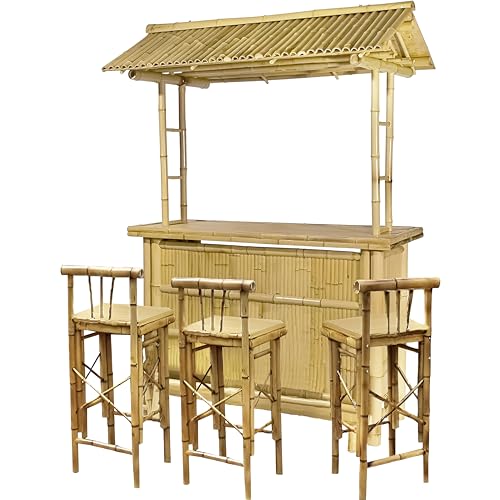 habeig 4tlg. Bar Rivas Bambus Theke Tresen Barhocker Outdoor Bambusbar...