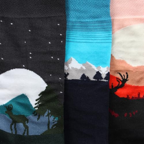 Image of Bonjour Men's Seasonal Reindeer Trio Designer Socks ||Men's Bold Crew length socks || Socks for Men || Free Size Multicolor Calf Length Men Socks - Pack of 3