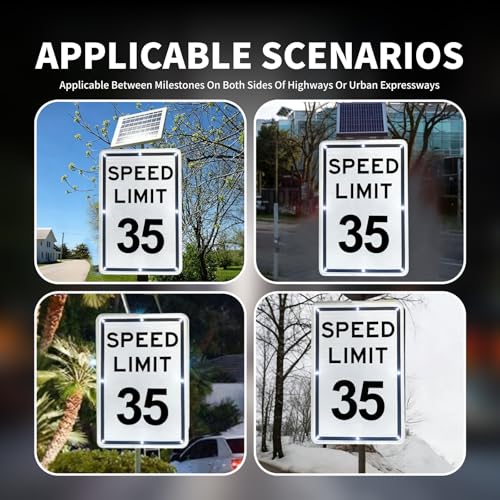 Señal solar LED intermitente de límite de velocidad, 5-95 MPH seleccionable, aluminio reflectante de 18 x 24 pulgadas, IP65 resistente a la intemperie, señal de tráfico de fácil montaje, vida útil LED