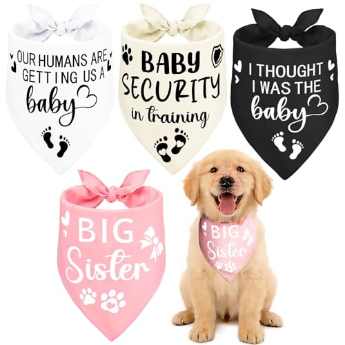 4 PCS Baby Dog Bandana Big Sister Dog Bandana Dogs Bandanas Pregnancy Announcement for Giving Dogs Lovers Owner Gift (4 Styles)