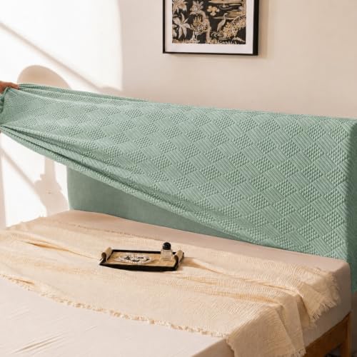 Image of HOMETHREADS Stretchable Lycra /Velvet Headboard Cover | Soft, Dust-Proof & Wrinkle-Resistant Bed Back Protector | Fits Leather, Wooden & Fabric Bedsides |for 5ft to 5.5ft Beds | (Green, 150x65cm)