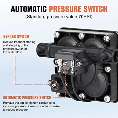 Youngtree Rv Fresh Water Pressure Pump 12V 5.5Gpm 70Psi, On Demand Self Priming Water Pump 12Volt Include 3/4" Garden Hose Adapters For Yacht Agricultural Irrigation Spraying Kitchen #TOP2