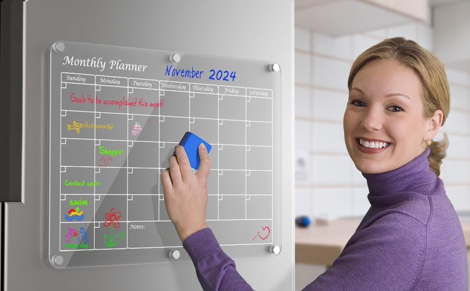 Miniatura 3 de Lexvlic Calendario acrílico para nevera, imán fuerte N52 para evitar arañazos en el refrigerador, fácil de mantener un seguimiento del horario,