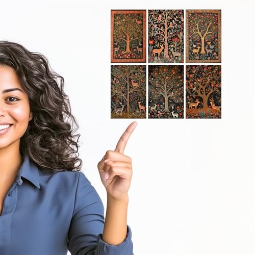 Image of SiddArtify Bohemian Floral Tree of Life Art Print Set - Set of 2-4x6 Inch - Board (Pack of 6) - Sticker (Pack of 6) Wall Room Decoration art Poster Prints