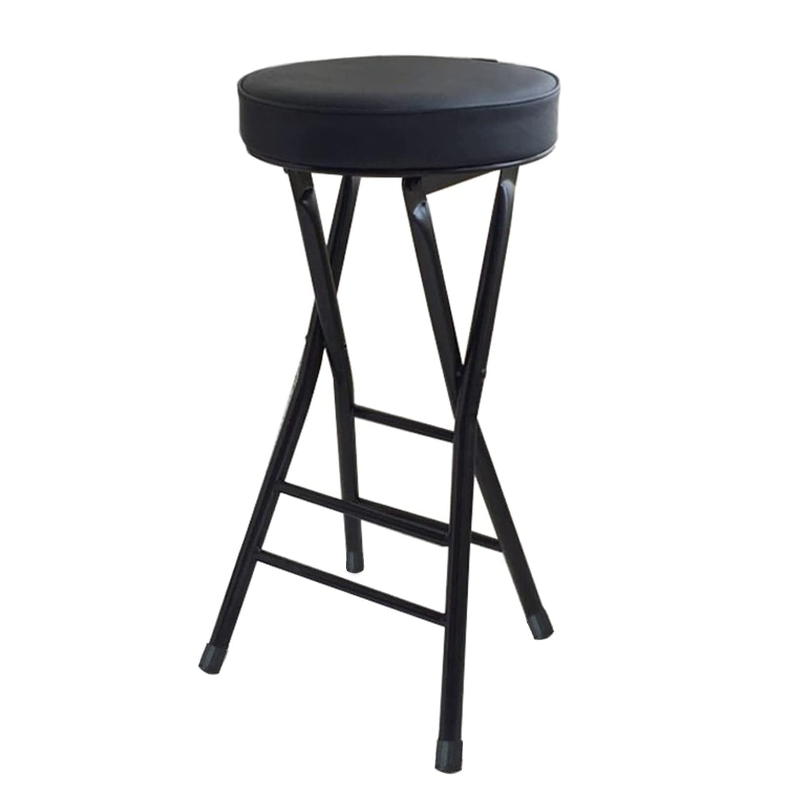 Tabouret de Bar Pliant Portable, 63cm Tabouret Rond sans Dossier, Chaise Haute Rembourrée pour Cuisine/Extérieure/Magasin/Café (Color : Black)