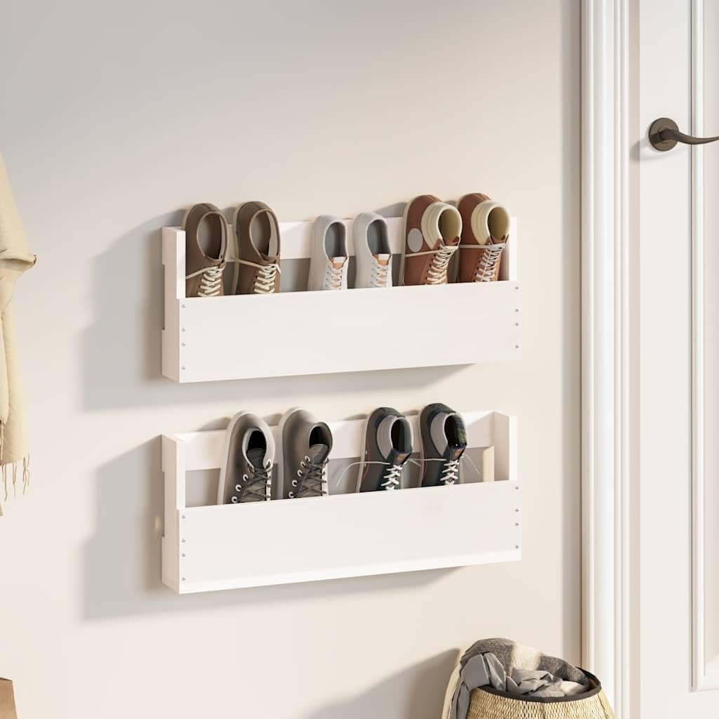 vidaXL Estantes de Zapatos de Pared 2 uds Madera Pino Blanco 59x9x23cm