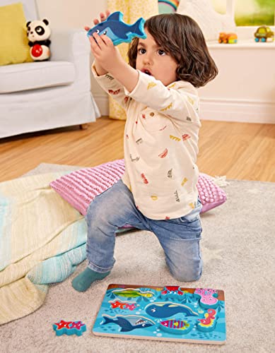 image for B. toys – Peek & Explore – Under The Sea – Wooden Chunky Puzzle 