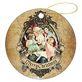 Christmas Ornament Retro Christmas Theme Xmas Tree Hanging Keepsake, Round Double Sided Porcelain/Ce