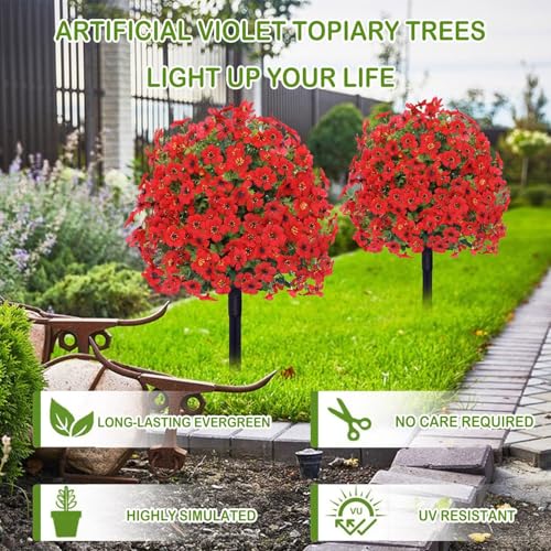 Topiary artificial contra la decoloración solar: árboles bolas púrpuras de 58 cm de exterior 8