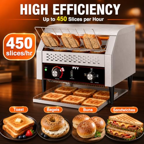 Image of PYY Commercial Conveyor Toaster 450pcs /h - Commercial Toaster for Toast, Bun, Bagel, Bread, Heavy Duty Stainless Steel Toaster Oven for Restaurant, Bakery, Buffet Use
