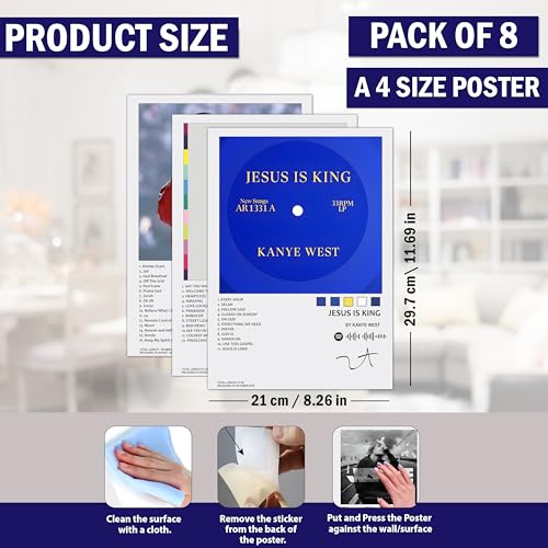 Image of WONDER HUB Wall Posters 8x12 inch (A4 Size) Included Self Adhesive on Back Wall Decor Posters Wall Art For Bedroom, Living room, Office, Dining Room (Kanye West)