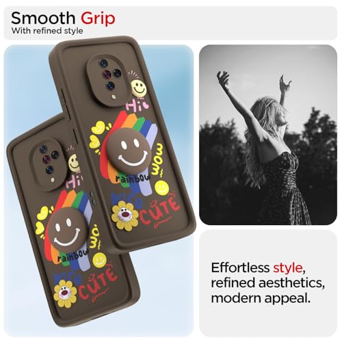 Image of Pikkme Back Cover for Vivo S1 Pro | Soft Silicone| Cute Rainbow Smile & 3D Cartoon Flower Design | Shockproof Raised Camera Protection Bumper Case (Brown)