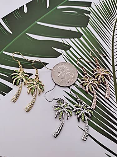 MANZHEN Crystal Beach Palm Tree Dangle Earrings Tropical Jewelry for Women (rose gold)