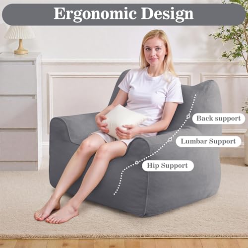 HOMMPA Bean Bag Chair for Adults with Armrests- Cat Shaped Large Comfy Beanbag Lazy Floor Sofa Chair for Living Room Bedroom Dorm Grey - image 4