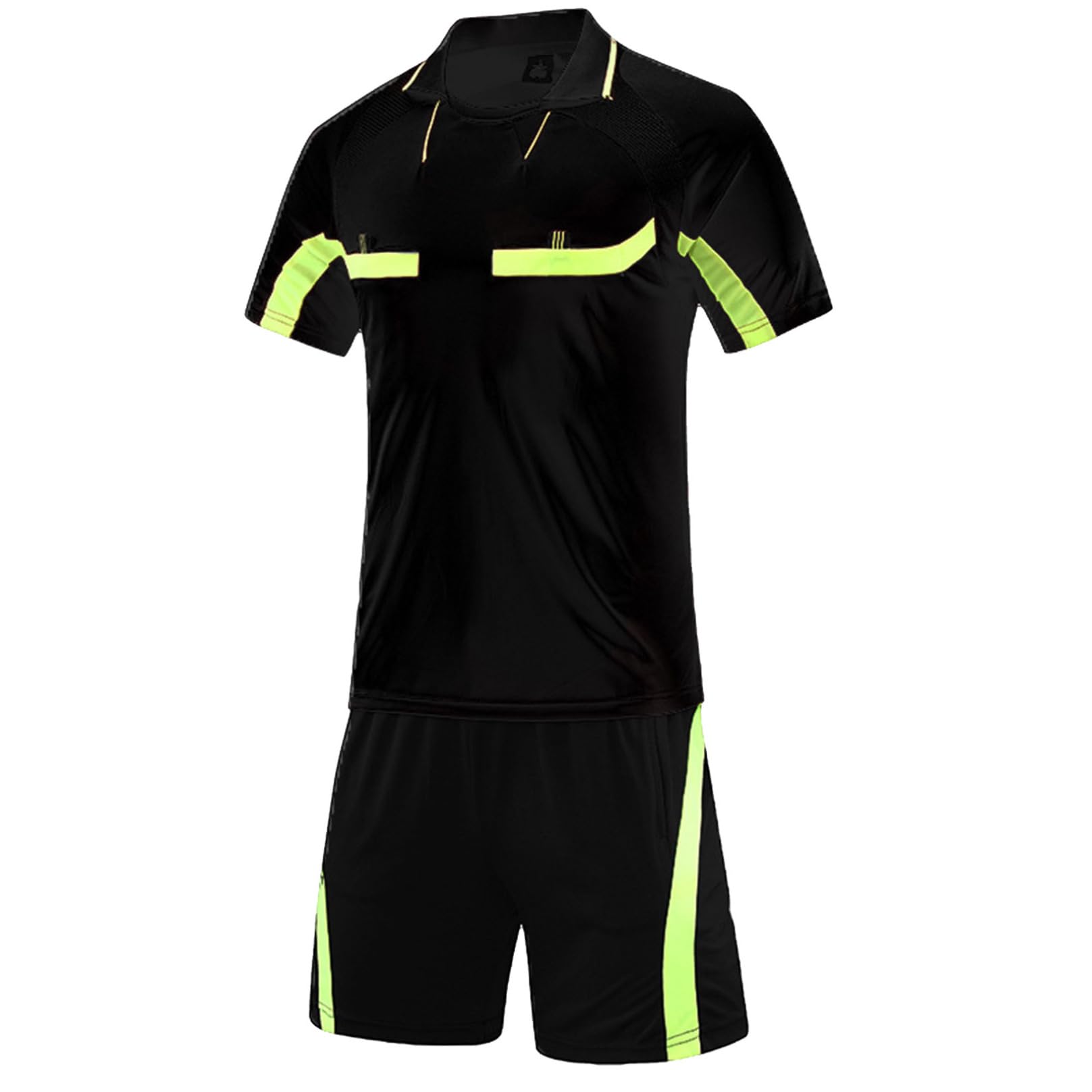 Agoky Uniformi da Arbitro Uomo Tuta da Ginastica Completi Sportivi Abbigliamento da Arbitro Maglia Colletto Risvoltato Pantaloncini con Elastico per Partita dI Calcio