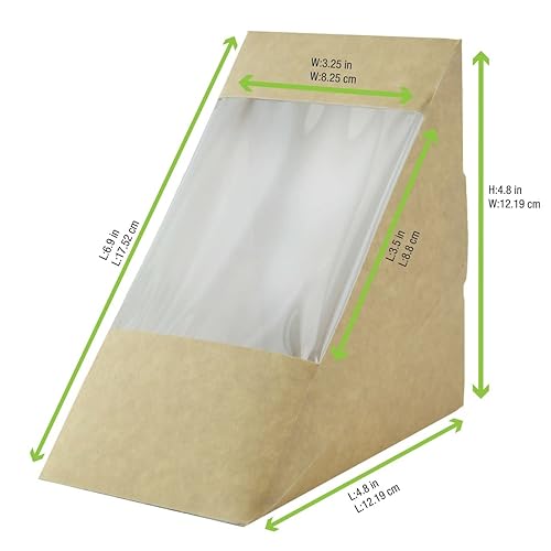 Miniatura 10 de PacknWood - 209KCK5212 - Cajas en forma de triángulo - Caja de sándwich doble Kraft con ventana - Caja de papel Sandwich Triángulo - Caja de cuña