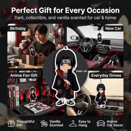 Image of PumpCar 2 pieces double-sided Itachi hanging cartoon vanilla-scented funny car air freshener Cool hanging for rearview mirror Car Interior Accessories Gifts Anime Manga Fans Ninja Shinobi Truck SUV
