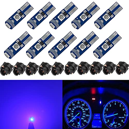 Image of 10-Pack Blue T5 2721 37 74 Wedge Led Bulb PC74 Twist Sockets Replacement Dash Dashboard Lights Instrument Panel Cluster LEDS Lamps