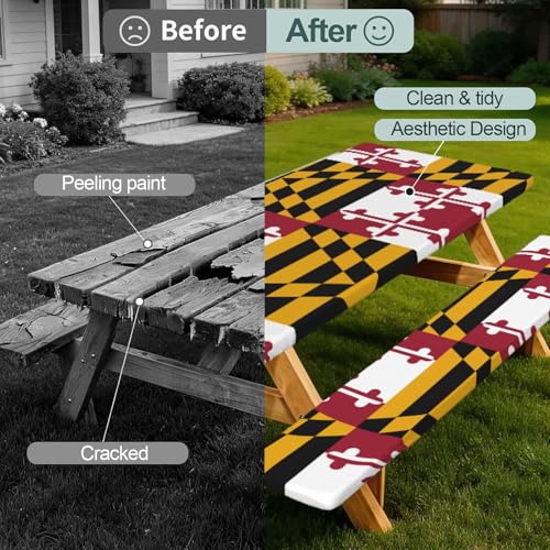 Funda de mesa con estampado de Maryland que protege tus bancos en el camping 3